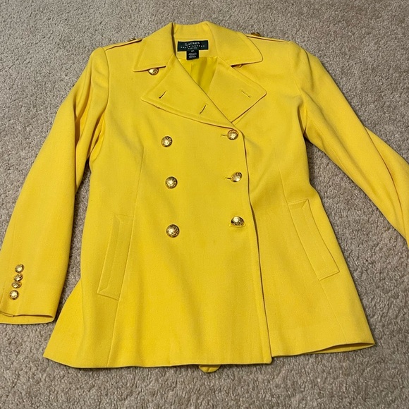 Lauren Ralph Lauren Women’s Yellow Wool Riding Blazer Jacket Sz 6P Made in USA - Picture 2 of 14